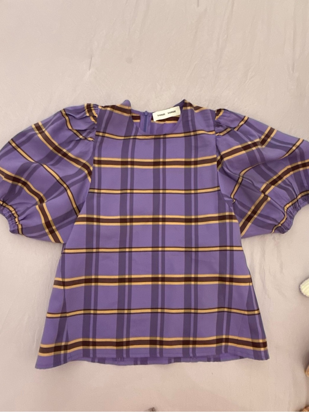 Samsoe Samsoe L Puff Sleeve Graphic Check Violet Blouse